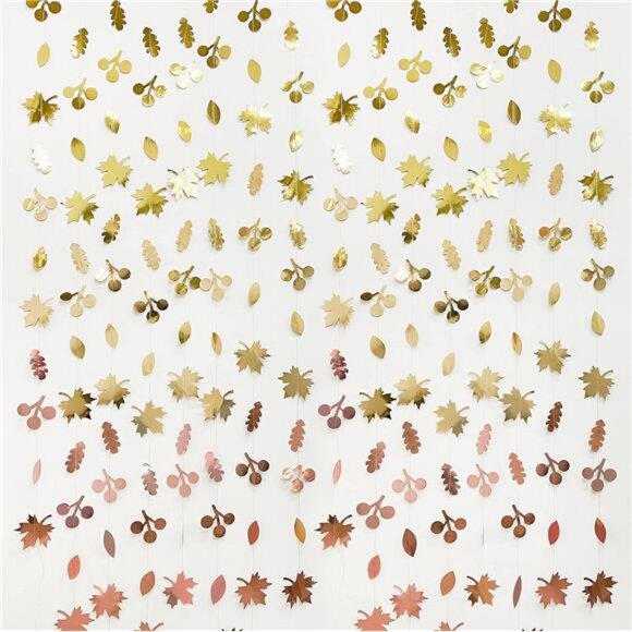 52Ft Fall Party Decorations Maple Leaf Garland Streamer Champagne Rose Gold - Picture 1 of 8